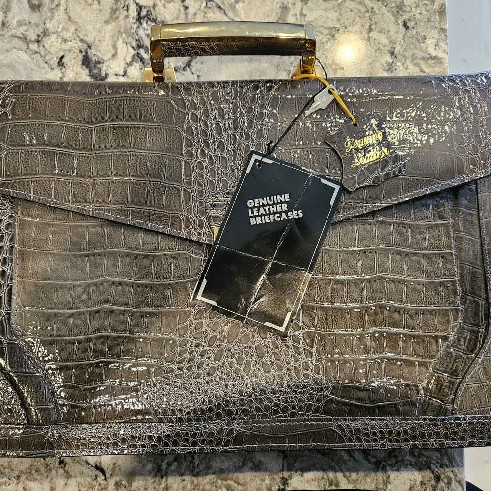 Genuine Leather Briefcase - Crocodile Pattern